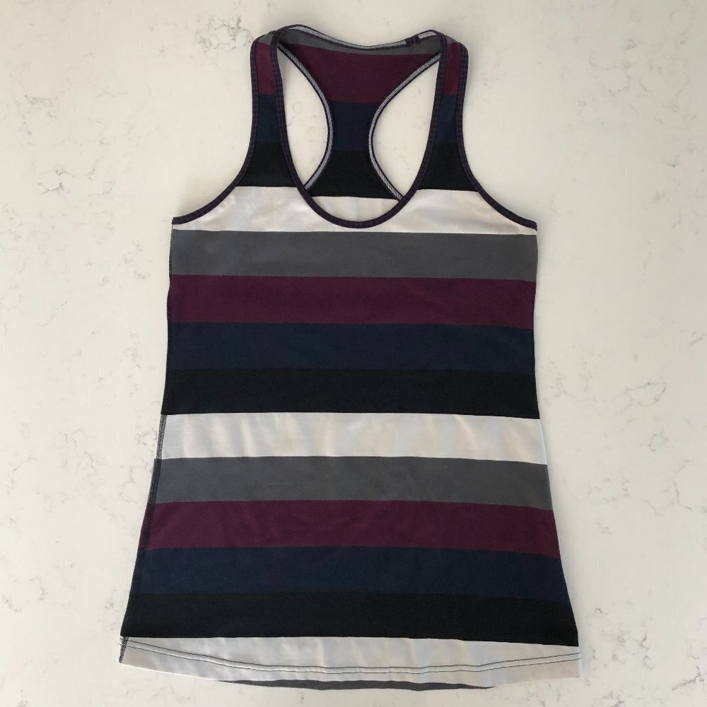 Lululemon Racer Back Stripped Top Navy White Blue Black Gray Sz S/M no tag